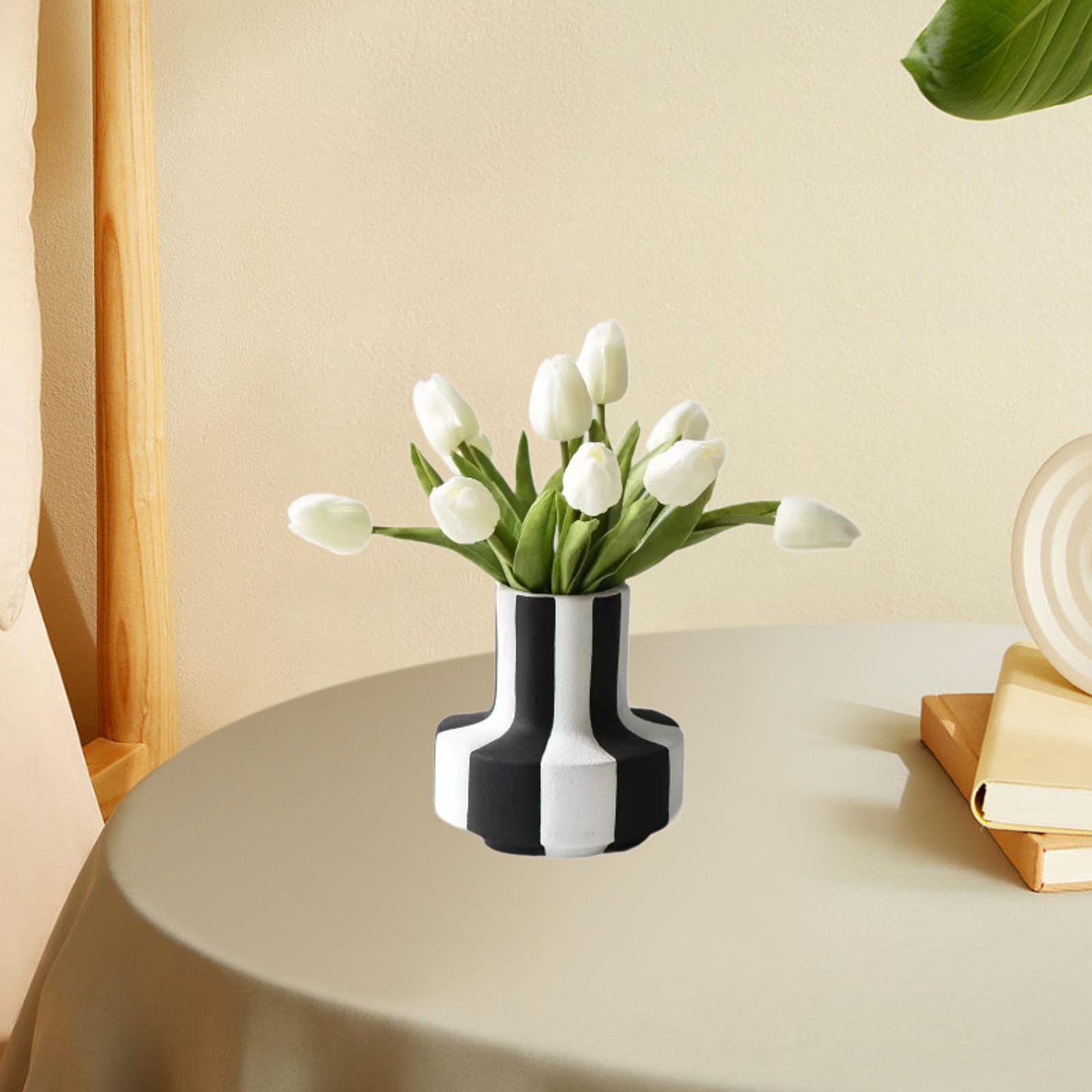 Elegante Maceta con Rayas Blan - Desk Setup Minimalist reseña y precio